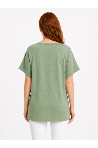 Neden Tekstil Kadın Relax Pamuklu Yeşil Basic T-shirt