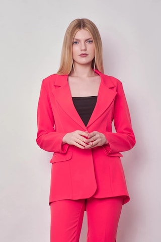 Kadın Yakalı Cep Kapaklı Uzun Kol Hafif Likralı Kumaş Oversize Blazer Ceket Pantolonu Jument 40075 -mercan MERCAN