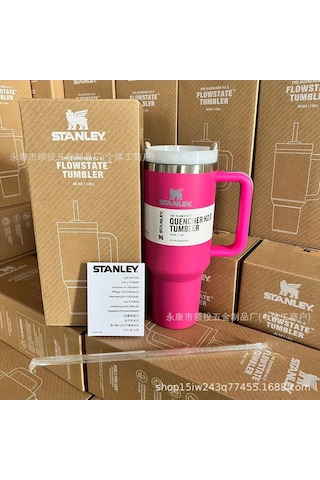 Paslanmaz Çelik Pipetli 1200ml Araba Bardağı - Gül Kırmızısı Um45489-1 Yurt Dışından Kırmızı