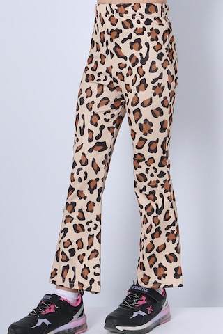 Kız Çocuk Tayt Leopar Ve Kalp Desenli İspanyol Paça C53 Sarı