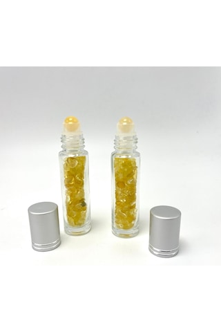 Yıldız Doğal Taş Sertifikalı Sitrin Doğal Taş Esans Şişesi + Roller Masaj Aleti 10 ML