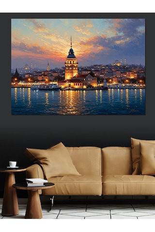 Ahşap Tablo Gün Batımı İstanbul Kız Kulesi Dekoratif Tablolar