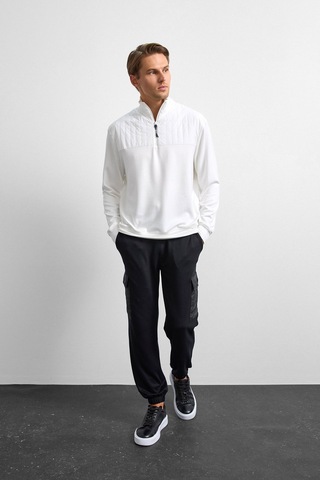 Backandbond Beyaz Regular Fit Dik Yaka Fermuarlı Sweatshirt