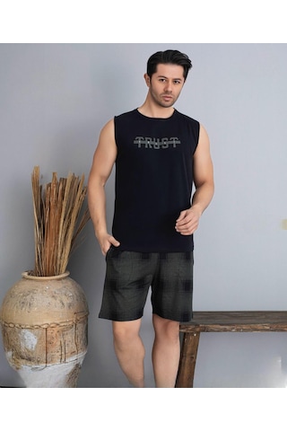 Pijamoni Erkek Bisiklet Yaka Kolsuz Şortlu Pijama Takımı 6185/3 - 1 Adet Siyah