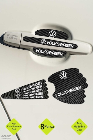 Karbon Desenli Volkswagen Yazılı Kapı İçi Kolları Çizilmelere Karşı Koruma Folyo Seti - Şık Dekoratif Tasarım