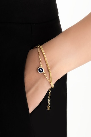 Nazar Figürlü 18 Ayar Sarı Altın Kaplama 19 Cm Gümüş Minimal Bileklik Sarı