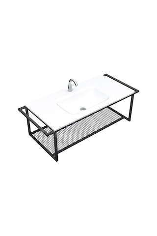 Metal Raflı Akrilik-Corian Banyo Lavabosu