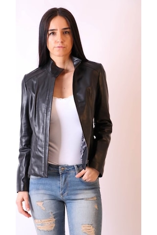 Hakiki Deri Hakim Yaka Slim Siyah Ceket