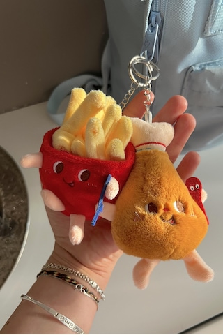 2'li Set Patates Kızartması Ve Tavuk But Şeklinde Eğlenceli Peluş Anahtarlık /2 Adet Çanta Süsü Set