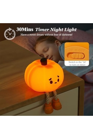 Çocuklar İçin Sevimli Balkabağı Gece Lambası 7 Renk Şarj Edilebilir Bebek Gece Lambası, Yatak Odası Oturma Odası İçin Dokunmatik Kısma Fonksiyonlu Sevimli Silikon Gece Lambası