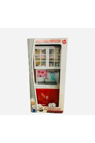 Kayyum Oyuncak Modern Kıtchen Tekli Mutfak Seti Kırmızı Beyaz Lavabolu 1011-3