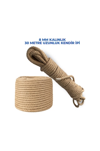 8 Mm Kalınlığında 30 Metre Uzunluğunda Doğal Jüt Halat Dayanıklı Dekoratif Ve Çok Amaçlı Halat İp