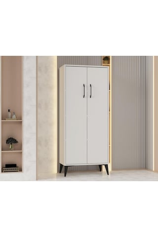 Flano Beyaz Çok Amaçlı Dolap İki Kapaklı Dört Raflı Mutfak,banyo,hol,balkon,ofis,ayakkabılık Beyaz