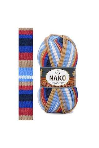Tedar 5 Adet Vega Stripe Premium Akrilik El Örgü İpi Yünü No: 82411 Najmaddin (No:1) 8.5Cm X 10.5 Cm