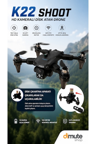 K22 Shoot Hd Kameralı Disk Atan Drone Brushless Motor Katlanabilir
