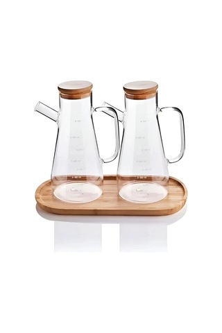 Bambu Kapaklı Cam Yağdanlık Vakumlu Ahşap Stantlı Sirkelik Zeytinyağı Şişesi Yağlık 1000ml