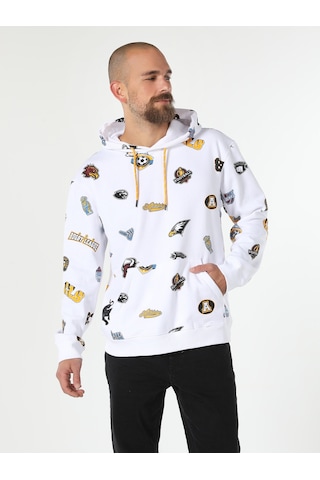 Colin's Regular Fit Baskılı Kapüşonlu Beyaz Erkek Sweatshirt CL1061644_Q1.V1_WHT