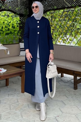 Sinem Çelik Örme Triko Hırka Lacivert Çok Renkli