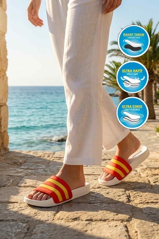 Walkway Sarı Kırmızı Hafif Esnek Unisex Terlik 8000-01 G Sarı-kırmızı