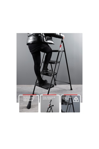 4 Basamak Siyah Merdiven Geniş Basamaklı EUROTOWER