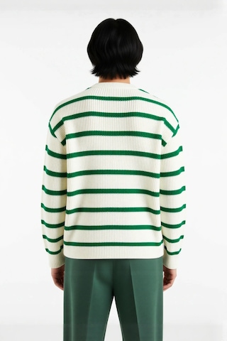 Frm Casual Erkek Kalın Triko Dokulu Bisiklet Yaka Çizgili Oversize Se Yeşil