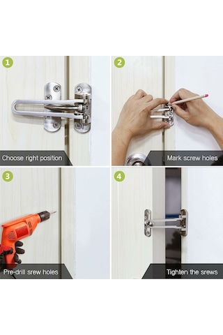 Mufunye Ev Otel Güvenliği İçin Paslanmaz Çelik U-şekilli Kilitler Altın, 2 Adet - 3 Açıda Konumlanabilir, Kolay Kurulum