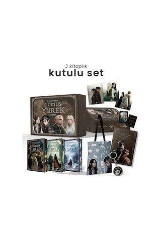 Gümüş Yürek Serisi - Üç Kitaplık Hediyeli Yan Boyamalı Kutu