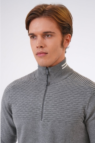 Back And Bond Gri Regular Fit Desenli Dik Yaka Yarım Fermuarlı Triko Kazak-gri Gri
