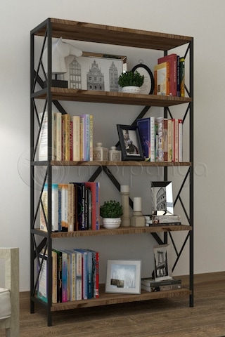 Morpanya Ural 5 Raflı Geniş Metal Kitaplık Dosya Kitap Rafı Ofis Salon Metal Raf 90x180 Siyah Ceviz