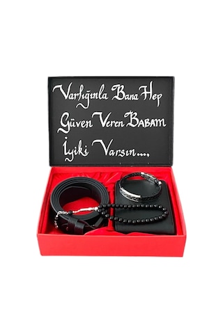 Carlino Erkek Siyah Deri Cüzdan Kemer Tesbih Deri Bileklik Siyah