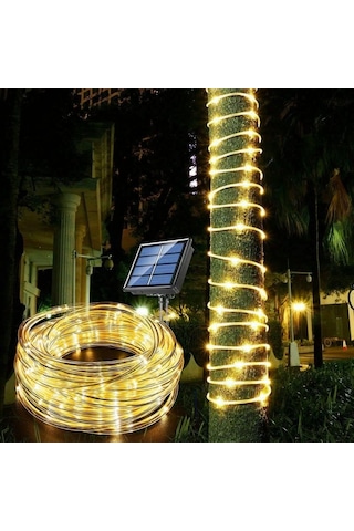 100 Ledli 12 Metre Solar Şerit Bahçe Dekorasyon Aydınlatma Sarı Işık Güneş Enerjili Sarı