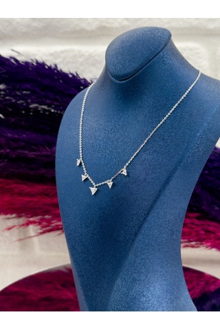 925 Ayar Gümüş Sıralı Piramit Modeli Lüks Kadın Kolye Gümüş