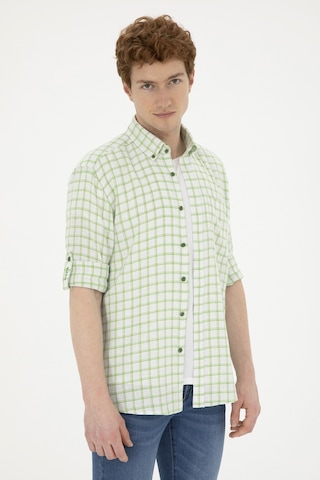 U.S. Polo Assn. Erkek Kareli Yeşil Gömlek 50283820-VR054