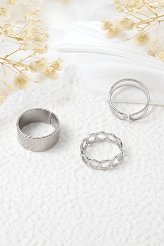 Chavin 3 Lü Eklem Yüzüğü Bayan Silver Yüzük Ev27by Gri