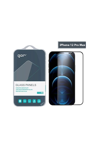 Gor Apple Uyumlu iPhone 12 Pro Max 9D Hardening Tempered Full Ekran Koruyucu Siyah