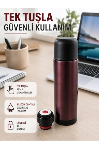Çift Katmanlı Vakumlu Termos Ofis Araç Kamp İçin Paslanmaz Çelik Termos Açık Lacivert