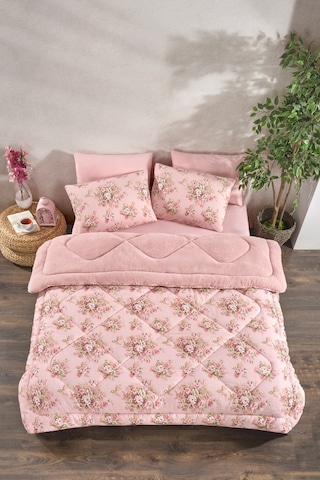 Marla Home Çift Kişilik Welsoft Yorgan Uyku Seti Lastikli Çarşaflı Pudra Rose