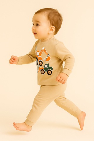Aden Kids Çocuk Mevsimlik Penye Pijama Takımı Bej