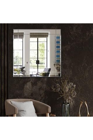 Ayna | Düz Ayna | Dikdörtgen Kanallı - Kare Ayna | 60Cm X 60Cm Şeffaf