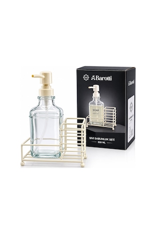 Barotti Dmr-9780 Sıvı Sabunluk Seti 500ml Cam Şişe Beyaz Pompa Beyaz Metal Stand Diğer