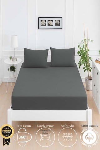Mirava Premium %100 Pamuk Penye Lastikli Tek Kişilik Çarşaf Takımı 1 Yastık Kılıfı Dahil Antrasit 120x200cm Antrasit