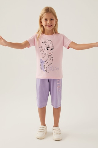 Karlar Ülkesi - Frozen Frozen Gril Toz Pembe Kız Çocuk Kapri Takım 5274-42899 Açık Pembe