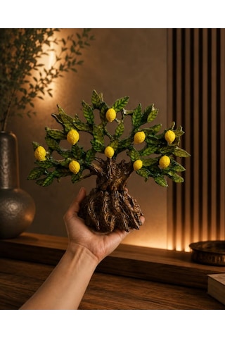 Dekoratif Limon Ağacı Biblo Masa Üstü Konsol Vitrin Ofis Salon Dekoru 21x26 Cm