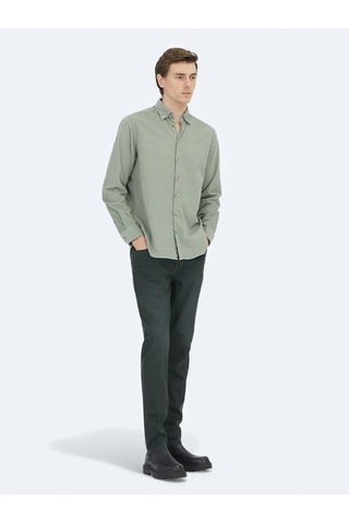 Kip Mint Çizgili Regular Fit Dokuma Kadife Casual %100 Pamuk Gömlek Mint