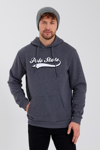 Polostate Erkek 3 İplik Pamuklu İçi Polarlı Baskılı Regular Fit Kapüşonlu Kanguru Cepli Antrasit Sweatshirt Antrasit