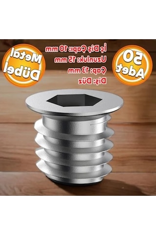 M10 Metal Düz Dişli Ahşap Dübeli - 50 Adet Set