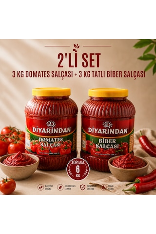 Diyarından 2'li Avantajlı Paket 3 Kg Domates Salçası + 3 Kg Tatlı Biber Salçası 6 Kg Diyarından 2'li Avantajlı Paket 3 Kg Domates Salçası + 3 Kg Tatlı Biber Salçası 6 Kg