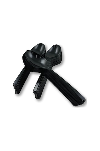 Sert Kalın Plastik Kaşık 1. Kalite Lüks Siyah Kaşık 100 Adet