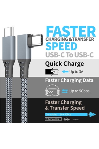 Konesam 5m Gri-gümüş Örgülü Vr Bağlantı Kablosu C-c + Adaptör - 5gbps Veri Transferi Bakır Çekirdekli