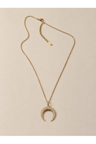 Zirkon Taşlı Hilal Kolye Gold